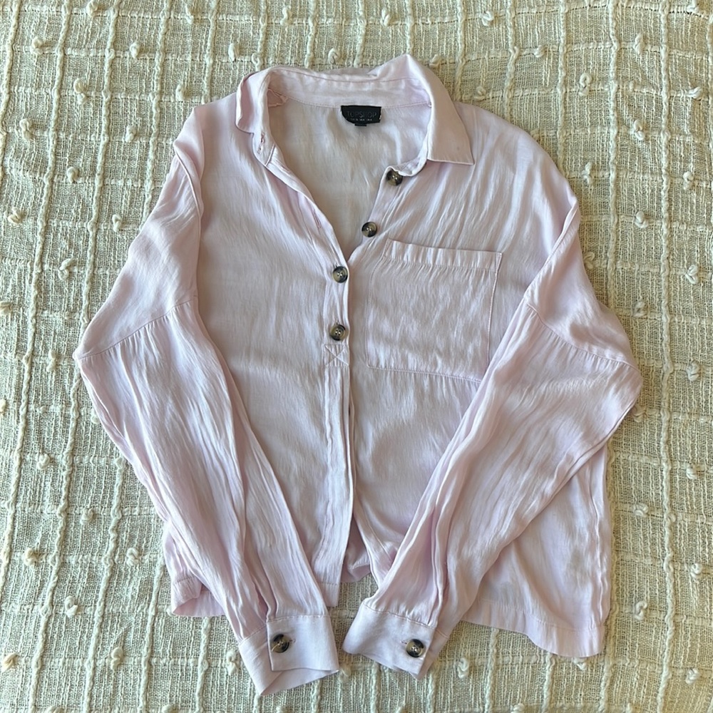 Pink Linen Drop Sleeve Button Down
